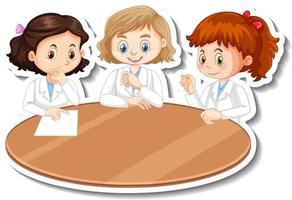 Scientist girls cartoon characters with science experiment object vector