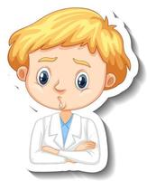 Portrait of a boy in science gown cartoon character sticker vector