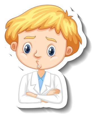 Portrait of a boy in science gown cartoon character sticker