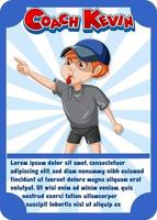 Character game card template with word Coach Kevin vector