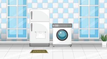 Scene with refrigerator and washing machine in the room vector