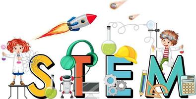 STEM education logo with children cartoon character vector