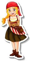 A sticker template with a pirate girl rope tied around body isolated vector