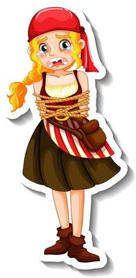 A sticker template with a pirate girl rope tied around body isolated