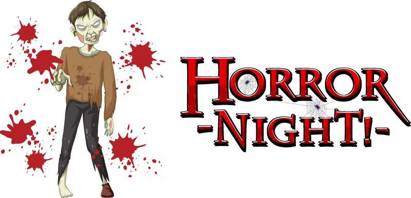 Horror Night text design with creepy zombie
