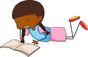 A girl reading book doodle cartoon character vector