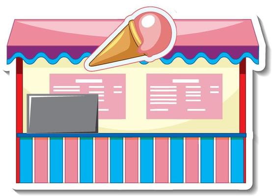 Sticker template with Ice cream store front isolated
