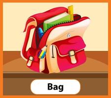 Educational English word card of school bag vector