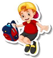 Sticker template with a boy cartoon character isolated vector