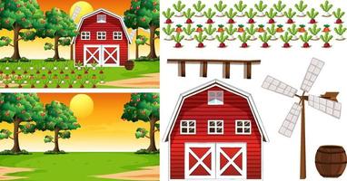 Farm element set isolated with farm scence vector