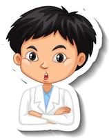 Portrait of a boy in science gown cartoon character sticker vector