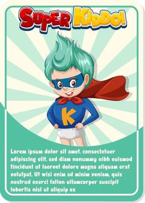 Character game card template with word Super Kiddo