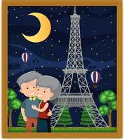 foto de pareja de ancianos con torre eiffel vector