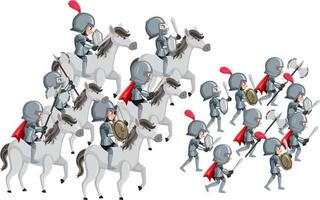 Group of knight going for war on white background vector