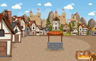 Medieval town scene with castle background vector