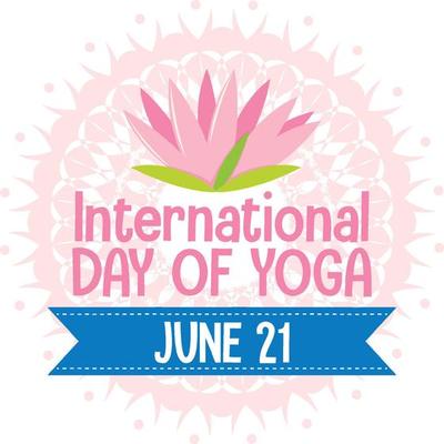 International Day of Yoga banner with pink lotus sign