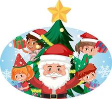 santa claus con niños felices y árbol de navidad vector