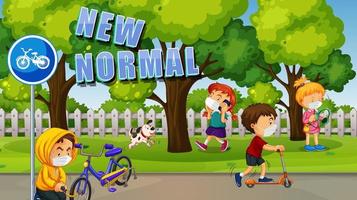 New Normal with children at the park vector
