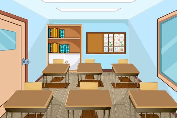 Classroom interior design with furniture and decoration