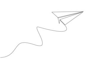 One single line drawing of paper plane flying on the sky graphic vector illustration. Origami craft concept. Modern continuous line draw design