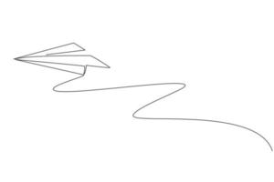 Single continuous line drawing of flying paper plane on sky. Origami toy concept. Trendy one line draw graphic design vector illustration