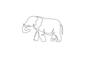 One continuous line drawing of giant African elephant. Wild animal national park conservation. Safari zoo concept. Dynamic single line draw graphic design vector illustration