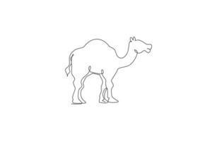 One continuous line drawing of cute Arabian camel. Wild animal national park conservation. Safari zoo concept. Dynamic single line draw design vector illustration graphic