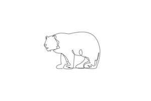 Single continuous line drawing of giant grizzly bear. Endangered animal national park conservation. Safari zoo concept. Trendy one line draw design vector graphic illustration