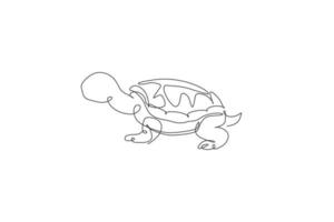 One single line drawing of big cute tortoise in Galapagos island vector illustration. Protected species national park conservation. Safari zoo concept. Modern continuous line graphic draw design