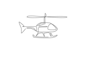 Single continuous line drawing of flying helicopter. Air transportation vehicle concept. Trendy one line draw design vector illustration graphic