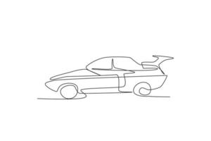 One continuous line drawing of classic sedan car from side view. Transportation road vehicle concept. Dynamic single line draw design vector graphic illustration