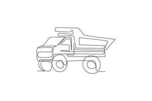 Single continuous line drawing of big mining dump truck to load coal and mining products. Heavy transportation vehicle concept. Trendy one line draw design graphic vector illustration