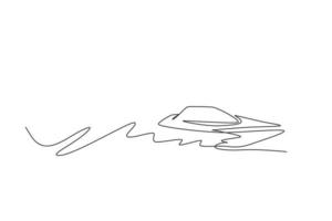 One single line drawing of fast speed boat sailing on the sea graphic vector illustration. Water transportation vehicle concept. Modern continuous line draw design