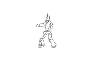 One continuous line drawing of smart robot, artificial intelligence product vector illustration. Futuristic technology innovation concept. Dynamic single line draw design vector graphic illustration