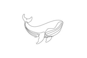 One continuous line drawing of big giant blue whale. Protected mammal animal species in ocean. Gigantic underwater creature concept. Dynamic single line draw design vector illustration graphic