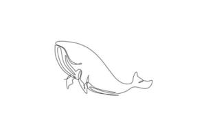 One single line drawing of blue whale vector illustration. Endangered mammal animal in ocean. Gigantic underwater creature concept. Modern continuous line draw graphic design