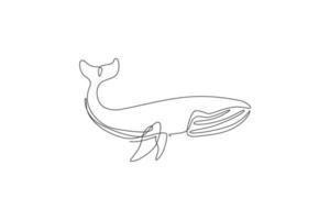 One single line drawing of giant blue whale vector illustration. Protected species in pacific ocean. Gigantic underwater creature concept. Modern continuous line graphic draw design