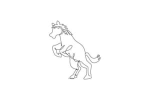 Single continuous line drawing of wild horse mustang. Endangered animal national park conservation. Safari zoo concept. Trendy one line draw design graphic vector illustration