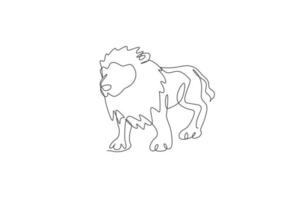 One continuous line drawing of big male lion. Wild animal national park conservation. Safari zoo concept. Dynamic single line draw design graphic vector illustration