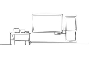 Single continuous line drawing school classroom interior with blackboard in front of class. Back to school minimalist style. Education concept. Modern one line draw graphic design vector illustration