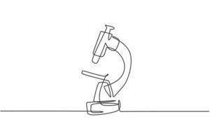 dibujo de línea continua única del microscopio en la biblioteca de la escuela para aprender el estudio de la química. regreso a la escuela estilo minimalista. concepto de educación. Ilustración de vector de diseño gráfico de dibujo de una línea moderna