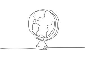 Continuous one line drawing round world globe map. Back to school hand drawn minimalism concept. Single line draw design for geography education vector graphic illustration