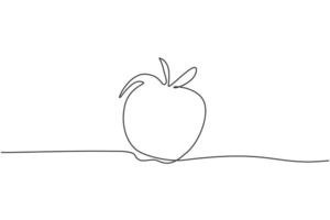 Continuous one line drawing fresh apple fruit. Food for packed meal at school. Lunch packed hand drawn minimalism concept. Single line draw design for education vector graphic illustration