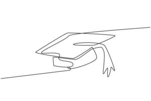 Single one line drawing of graduation hat for graduating college student. Back to school minimalist, education concept. Continuous simple line draw style design graphic vector illustration