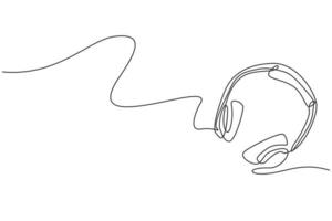 Single continuous line drawing of headphone from top view. Music recording equipment tools concept. Modern one line draw design graphic vector illustration