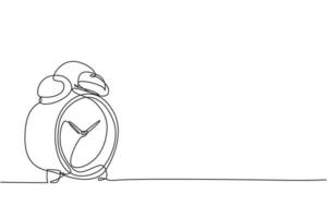 Single continuous line drawing of classic alarm clock with ring bell. Wake up timer tools concept. Modern one line draw design graphic vector illustration