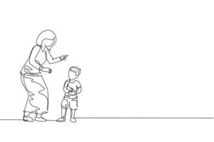 One single line drawing of young mother giving talk some good advice to her son at home graphic vector illustration. Communication concept. Happy family parenting. Modern continuous line draw design