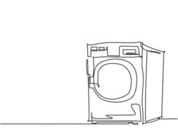Un dibujo de una sola línea del electrodoméstico de la lavadora de la puerta principal. concepto de herramientas de equipo de lavandería de electricidad. Ilustración de diseño de dibujo gráfico de línea continua dinámica vector