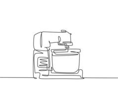 Un dibujo de una sola línea de batidora de mano eléctrica para mezclar electrodomésticos de masa para galletas. concepto de herramientas de utensilios de cocina de electricidad. Ilustración de diseño de dibujo gráfico de línea continua dinámica vector