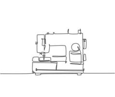 One single line drawing of classic sewing machine home appliance for tailor equipment. Electricity textile factory tools concept. Dynamic continuous line graphic draw design illustration vector